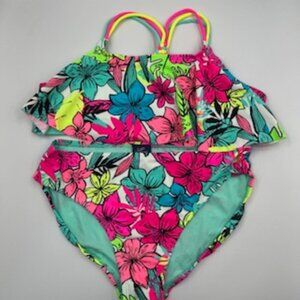 NEW Roatan 2 Piece Swimsuit Pink Floral Bikini‎ Girls Size 14/16